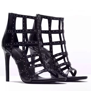 SOLD! ZARA Basic Collection Studded Black Cage Stiletto Heels